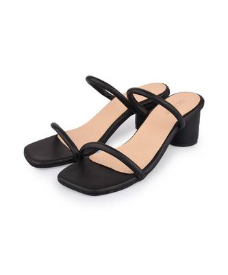 black faux leather block heel with strap design 4