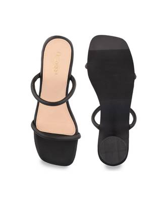 black faux leather block heel with strap design 5