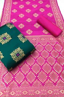  Rama green Banarasi silk Unstitched dress material