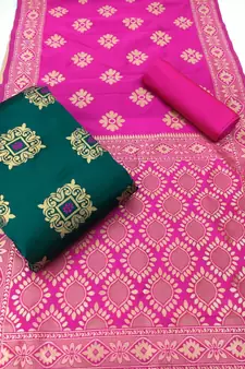  Rama green Banarasi silk Unstitched dress material