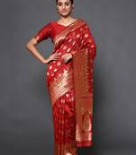 Glemora Red Beautiful Ethnic Wear Silk Blend  Traditional Saree