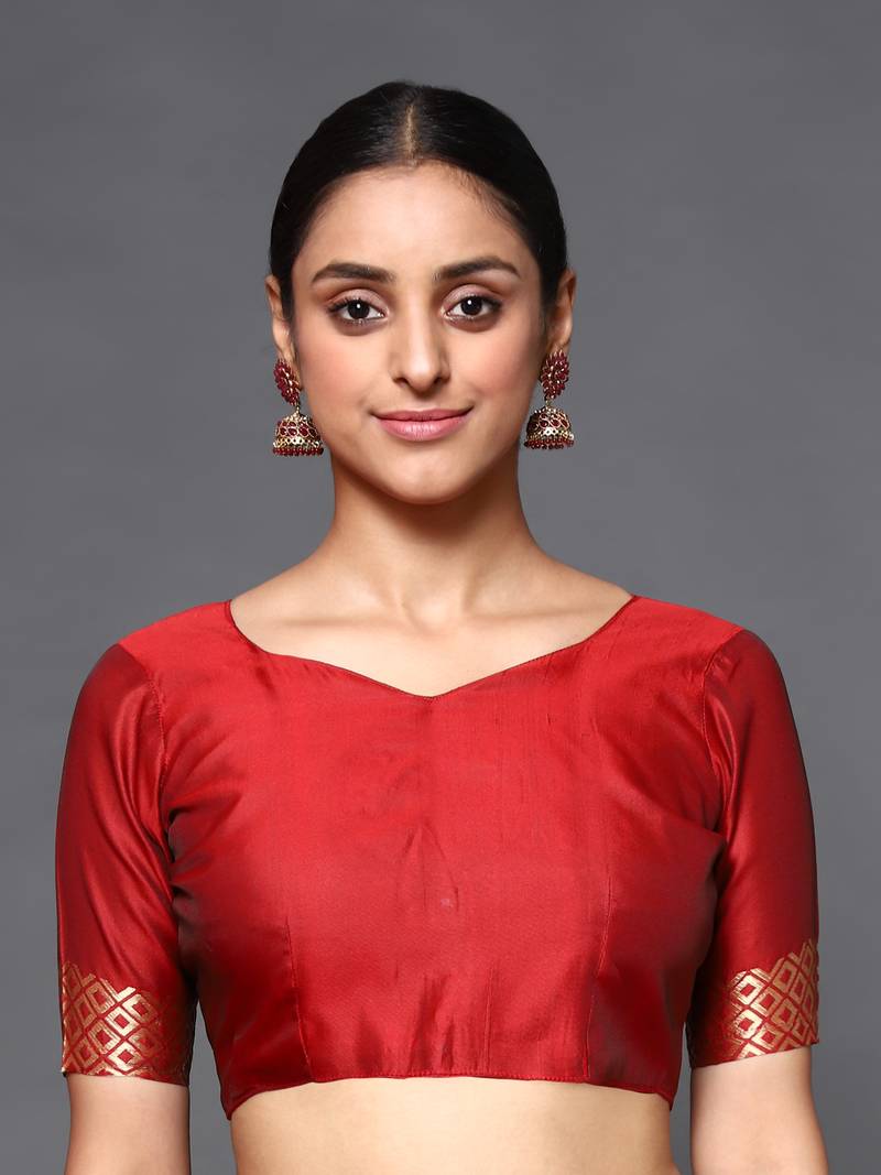 Glemora Red Beautiful Ethnic Wear Silk Blend  Traditional Saree