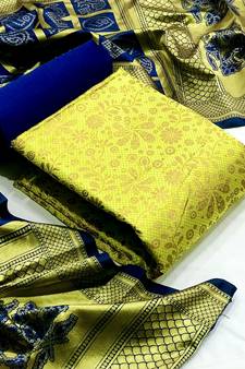  Lemon Banarasi silk Unstitched dress material