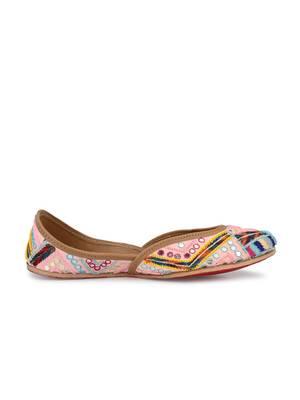 Sringam Women Pink Embroidered Handcrafted Mojaris 3