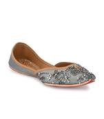 Sringam Women Grey Embroidered Handcrafted Mojaris