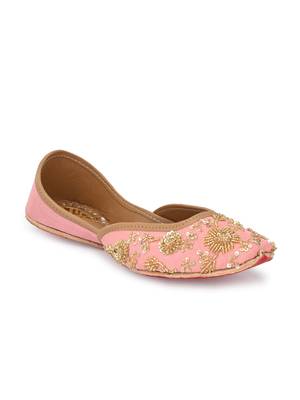 Sringam Women Pink Embroidered Handcrafted Mojaris 1