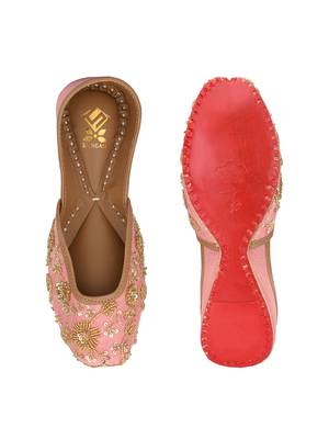 Sringam Women Pink Embroidered Handcrafted Mojaris 4