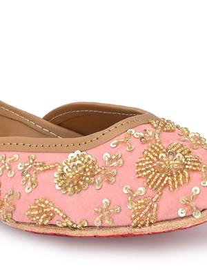 Sringam Women Pink Embroidered Handcrafted Mojaris 5