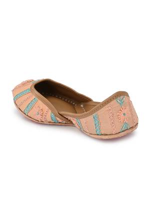 Sringam Women Peach Embroidered Handcrafted Mojaris 2