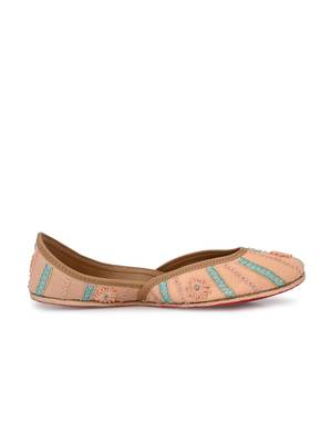 Sringam Women Peach Embroidered Handcrafted Mojaris 3
