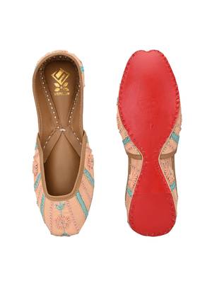 Sringam Women Peach Embroidered Handcrafted Mojaris 4