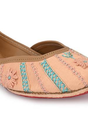 Sringam Women Peach Embroidered Handcrafted Mojaris 5
