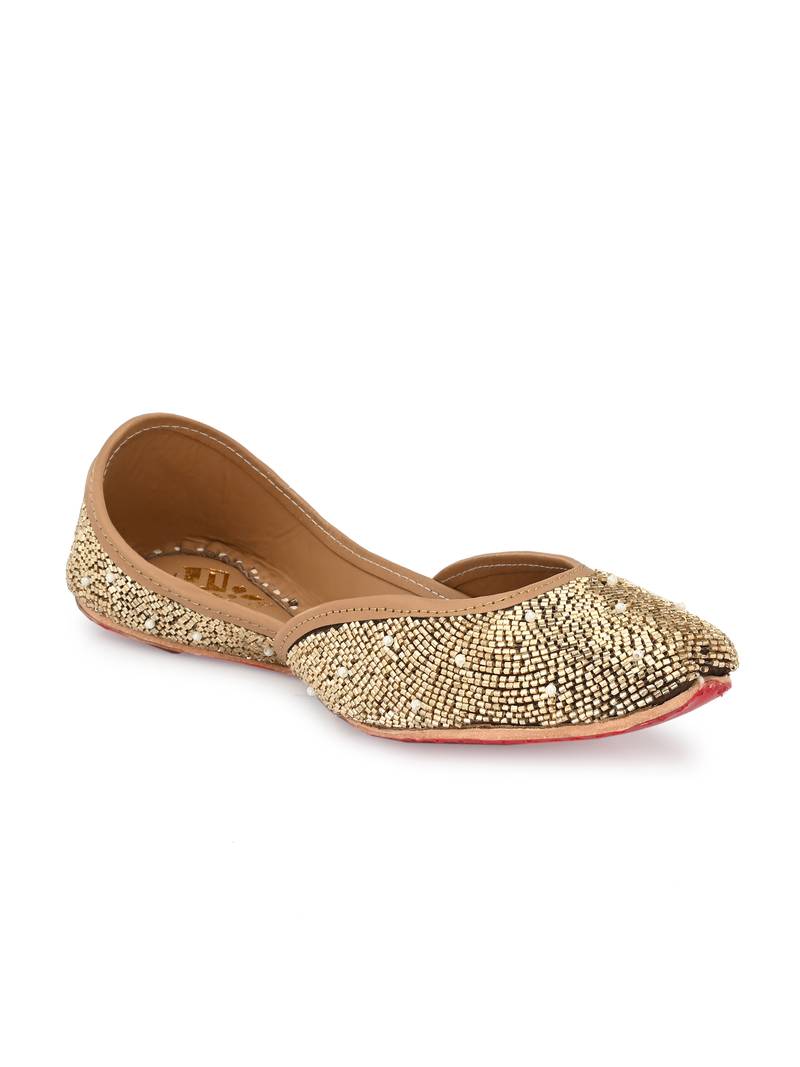 Sringam Women Beige Embroidered Handcrafted Mojaris