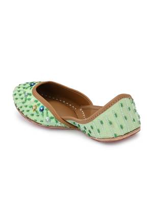 Sringam Women Green Embroidered Handcrafted Mojaris 2