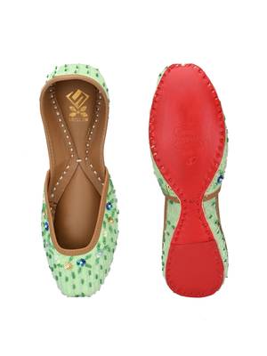 Sringam Women Green Embroidered Handcrafted Mojaris 4