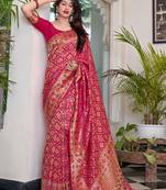 Magenta woven banarasi silk saree with blouse