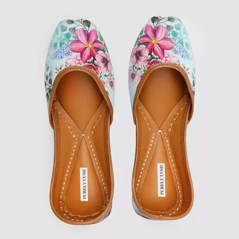 Light Blue Floral Digital Print Jutti 