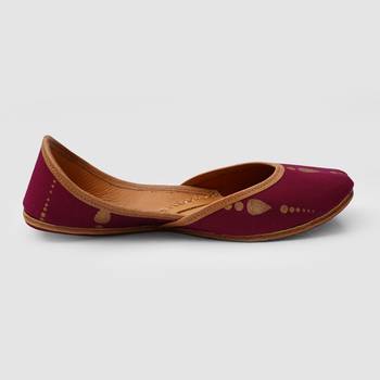 Deep Wine Gold Printed Jutti 3