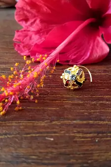 Sizzling gold meenakari cubic zirconia nose-ring or nosepin