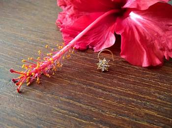 Sizzling gold floral 13 diamond cubic zirconia nose-ring or nosepin 1