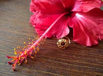 Sizzling Gold Meenakari cubic zirconia nose-ring or Nosepin 	 2