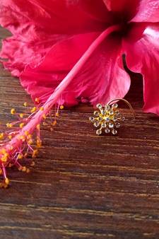 Sizzling Gold Spikes cubic zirconia nose-ring or Nosepin 	