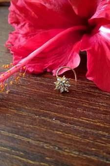  Sizzling gold floral 13 diamond cubic zirconia nose-ring or nosepin