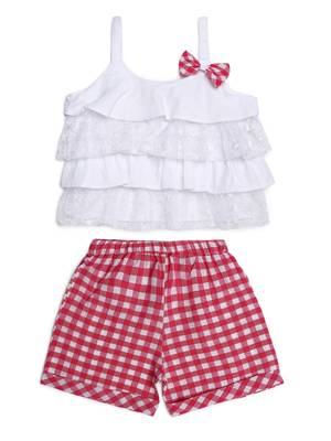 Pink embroidered cotton girls-top-bottom 1