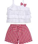 Pink embroidered cotton girls-top-bottom