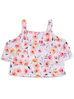 Orange printed georgette girls-top-bottom 2