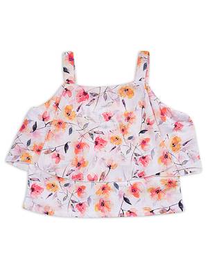 Orange printed georgette girls-top-bottom 3