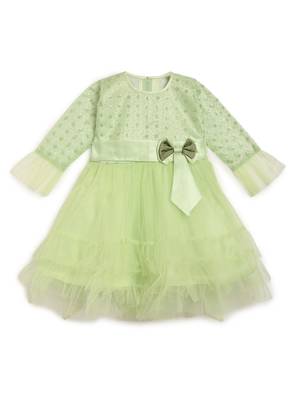 Green embroidered nylon kids-frocks 1