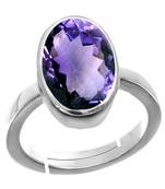Natural Silver Plated Adjustable Purple Amethyst 3.25 Ratti Stone Ring Oval Shape in Size 6 To 15