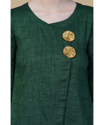 Green linen cotton self design lurex A line kurta with pants 5