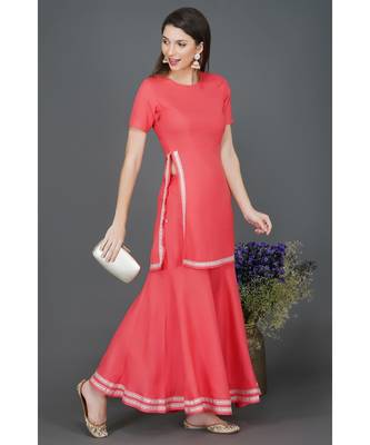 Winter festive pink kurta sharara set with lace embellishment 1