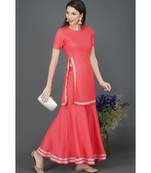 Winter festive pink kurta sharara set with lace embellishment