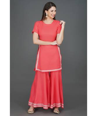 Winter festive pink kurta sharara set with lace embellishment 2