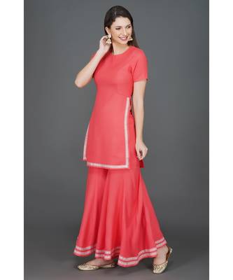 Winter festive pink kurta sharara set with lace embellishment 3