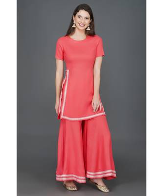 Winter festive pink kurta sharara set with lace embellishment 4
