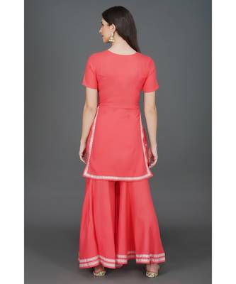 Winter festive pink kurta sharara set with lace embellishment 6