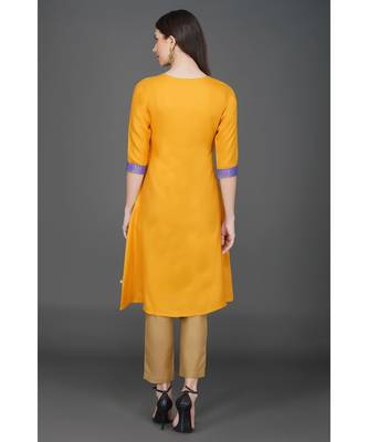 Winter festive mustard yellow kurta with over lap panel and brocade lace embellishment 5