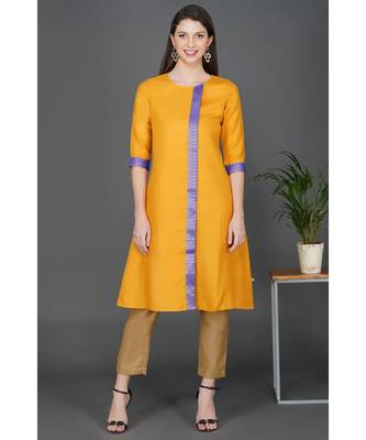 Winter festive mustard yellow kurta with over lap panel and brocade lace embellishment 6