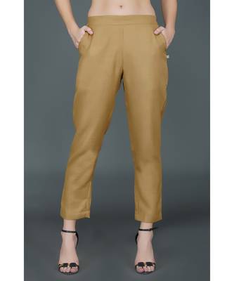 Winter festive set of mustard yellow overlap panel brocade embellished kurta and brown straight pants 3