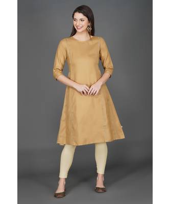 Winter festive camel brown kalidaar kurta with antique gold gota embellishment 1