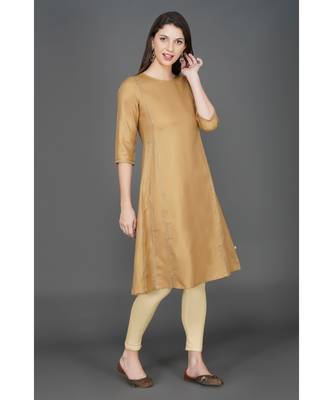Winter festive camel brown kalidaar kurta with antique gold gota embellishment 2