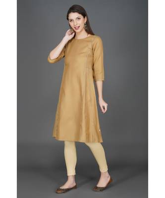 Winter festive camel brown kalidaar kurta with antique gold gota embellishment 3