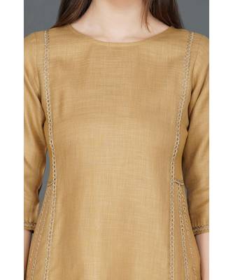Winter festive camel brown kalidaar kurta with antique gold gota embellishment 4