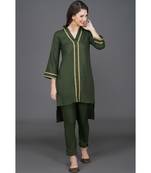Winter festive dark green high low v neck kurta with gota embellishments