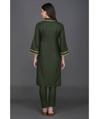 Winter festive dark green high low v neck kurta with gota embellishments 6