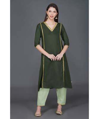 Winter festive dark green v neck kurta with gota embellishments and lace 1